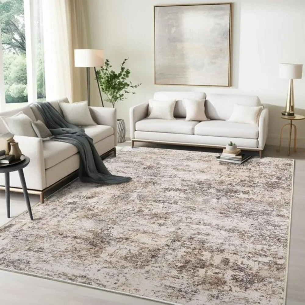 8x10 Brown Washable Area Rug, Ultra-Thin Non-Slip Soft Carpet for Home & Room